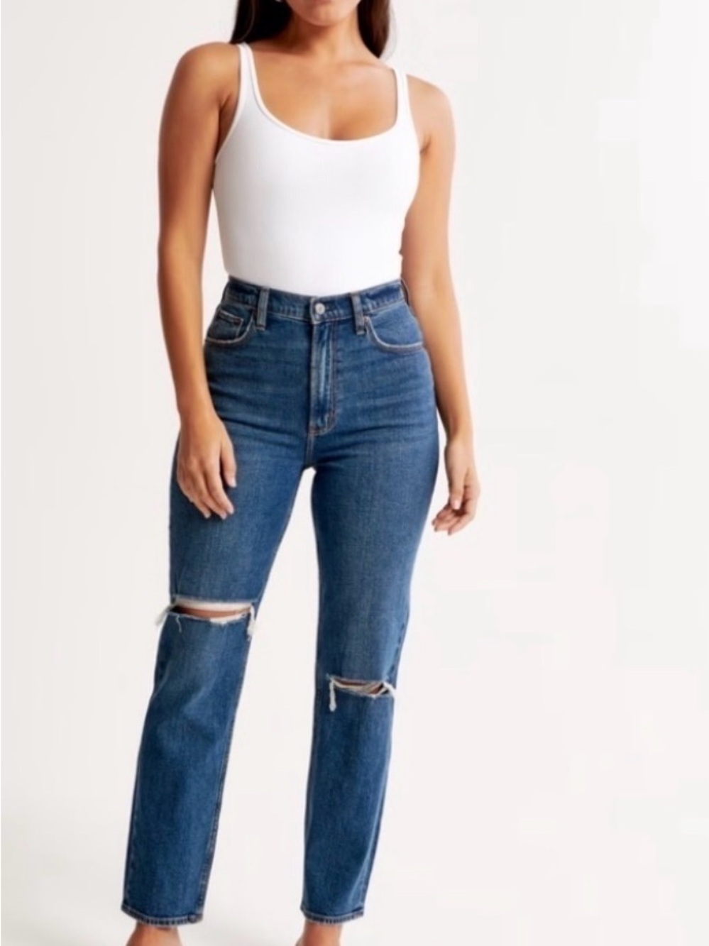 Abercrombie & Fitch Curve Love The Skinny High Rise Distressed Jeans